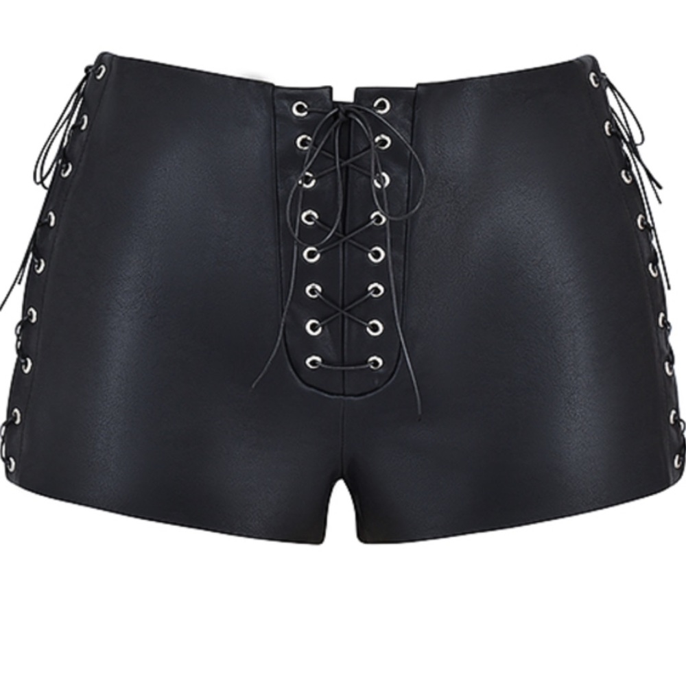House of CB AZORA VEGAN LEATHER MICRO MINI SHORTS- Black